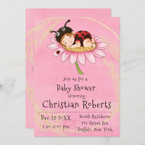 Whimsical Little Ladybug Baby Shower Invitations