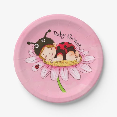 Whimsical Little Ladybug Baby Shower Paper Plates