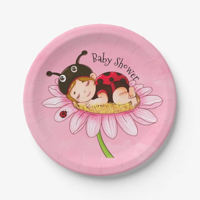 Whimsical Little Ladybug Baby Shower Paper Plates (Front)