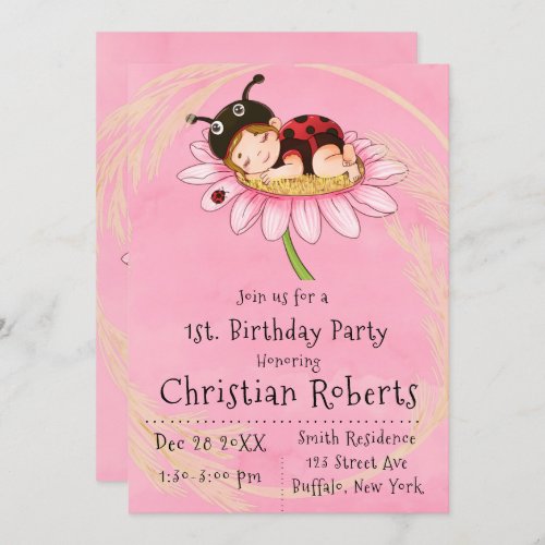 Whimsical Little Ladybug Birthday Party Invites