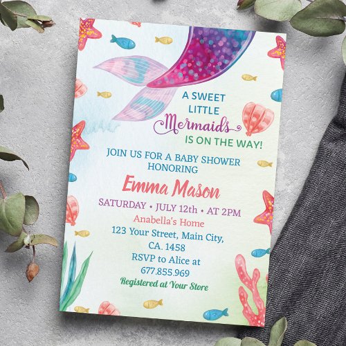 Whimsical Little Mermaid Baby Shower Invitation