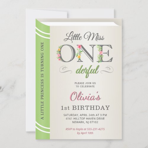 Whimsical Little Miss Onederful 1st First Birthday Invitation