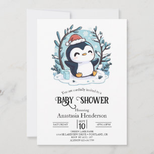 Whimsical Little Penguin Baby Shower Invitation