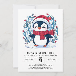 Whimsical Little Penguin Digital Birthday Invitation