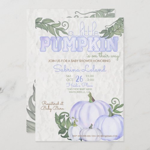 Whimsical Little Pumpkin Violet Girl Baby Shower Invitation