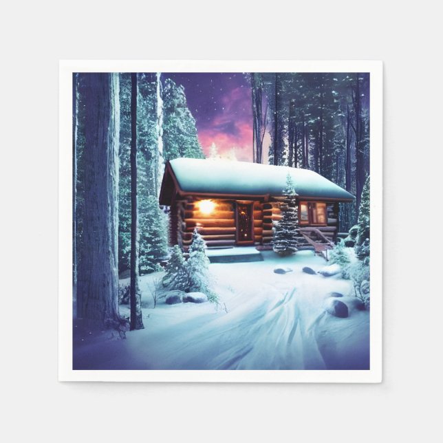 Whimsical Little Rustic Log Cabin In The Woods Napkins (Front)