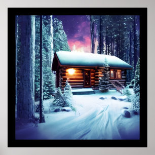 Whimsical Little Rustic Log Cabin In The Woods Poster