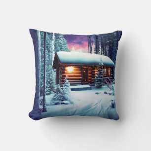 Whimsical Little Rustic Log Cabin In The Woods Throw Pillow