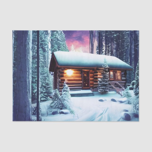 Whimsical Little Rustic Log Cabin In The Woods Tissue Paper (Front)