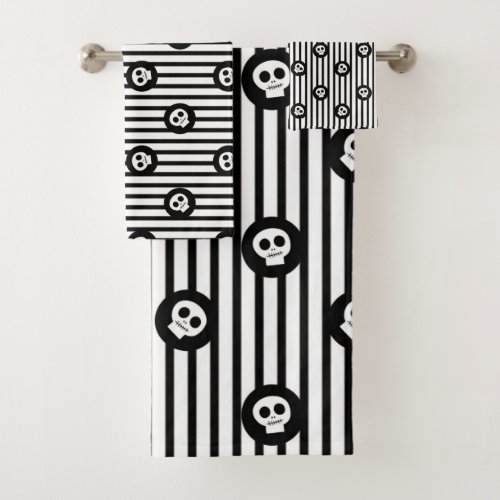 Whimsical Little Skulls Black  White Skull Bath Towel Set