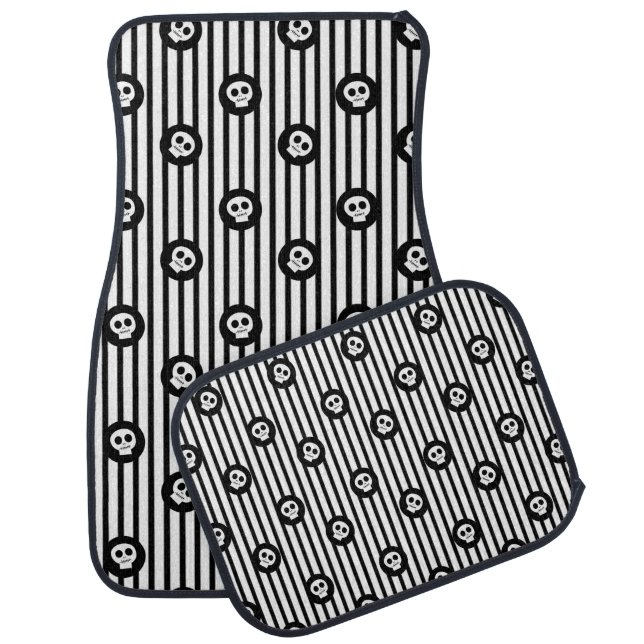 Whimsical Little Skulls Black & White Skull Car Floor Mat (Set)