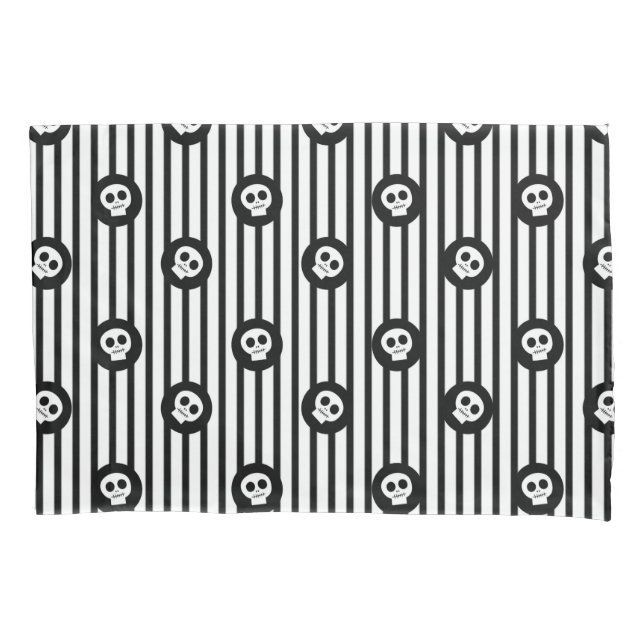 Whimsical Little Skulls Black & White Skull Pillow Case (Front)
