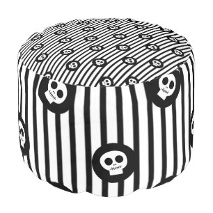 Whimsical Little Skulls Black & White Skull Pouf