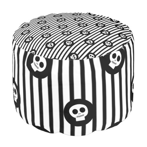 Whimsical Little Skulls Black  White Skull Pouf
