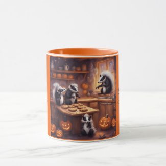 Whimsical Little Skunks Baking Halloween Treats