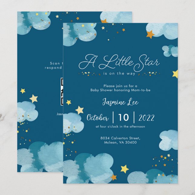 Whimsical Little Star Baby Shower Invitation (Front/Back)