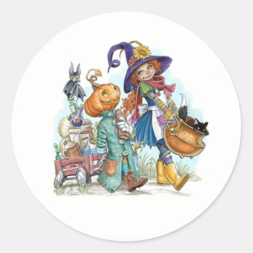 Whimsical Little Witch Halloween Sticker