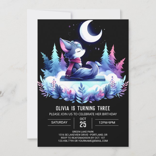 Whimsical Little Wolf Birthday Invitation (Front)