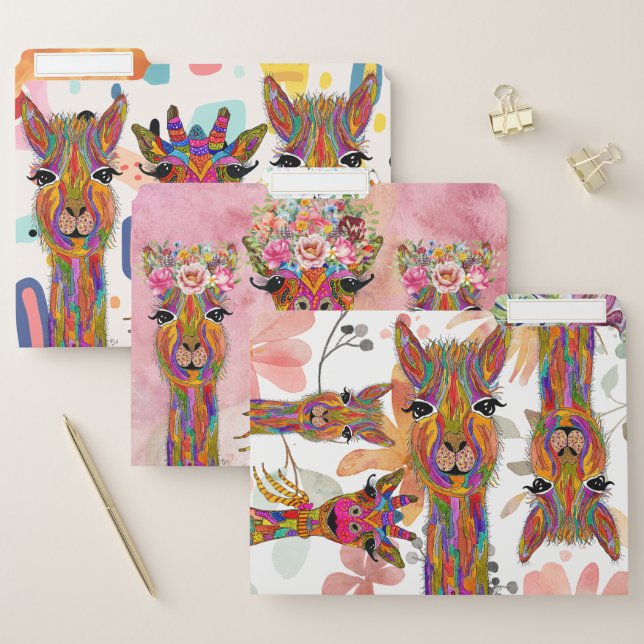 Whimsical Llama and Giraffe File Folders (Set)