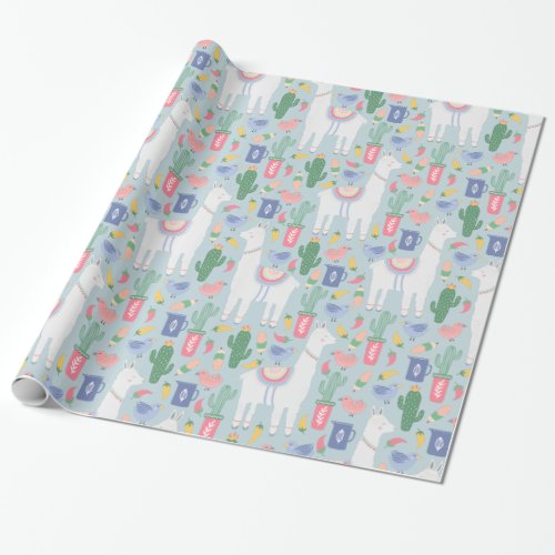 Whimsical Llama and Rainbow Wrapping Paper