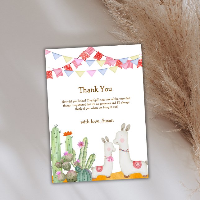 Whimsical Llama Desert Cactus Fiesta Baby Shower  Thank You Card (Whimsical Llama Desert Cactus Fiesta Baby Shower Thank You Card)