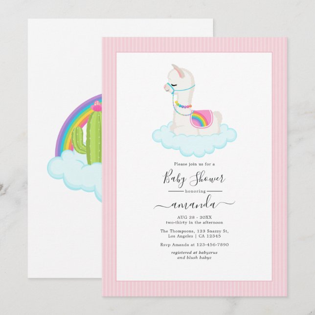 Whimsical Llama Heaven Desert Baby Shower Invitation (Front/Back)