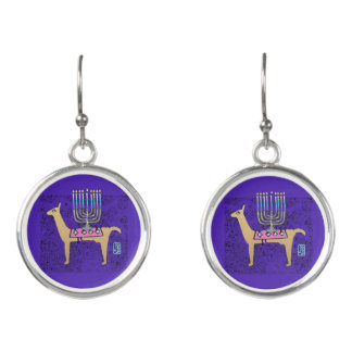 Whimsical Llama with Menorah Earrings