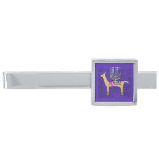 Whimsical Llama with Menorah Silver Finish Tie Bar