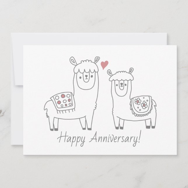 Whimsical Llamas Anniversary Card (Front)
