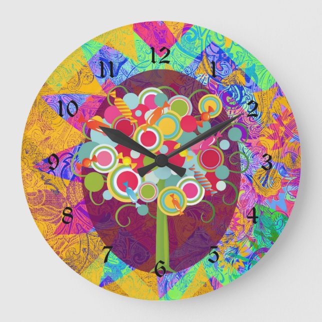 Whimsical Lollipop Candy Tree Colorful Abstract Un Large Clock (Front)