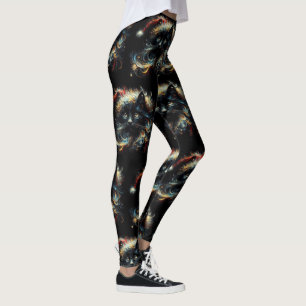 Whimsical Long Hair Black Cat Santa Christmas Hat Leggings