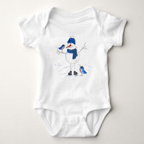 Whimsical Long_Legged Snowman Baby Bodysuit