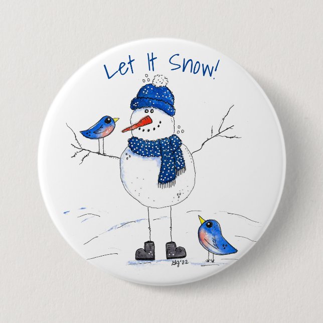 Whimsical Long-Legged Snowman Button (Front)