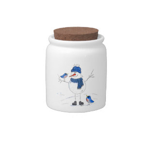Whimsical Long-Legged Snowman Candy Jar