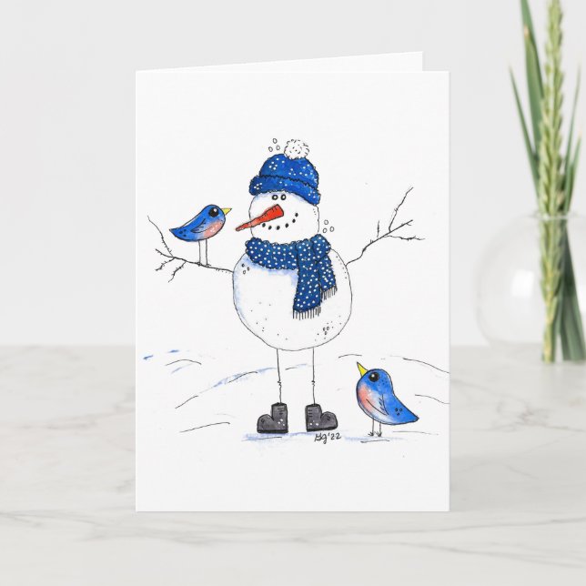 Whimsical Long-Legged Snowman Card (Front)
