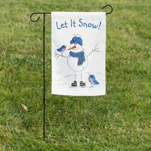 Whimsical Long_Legged Snowman Garden Flag