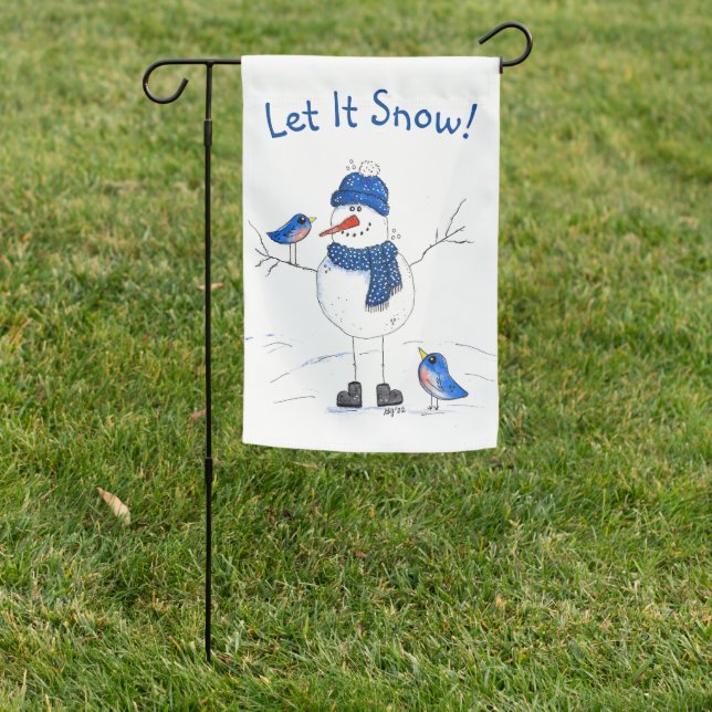 Whimsical Long-Legged Snowman Garden Flag (In SItu)