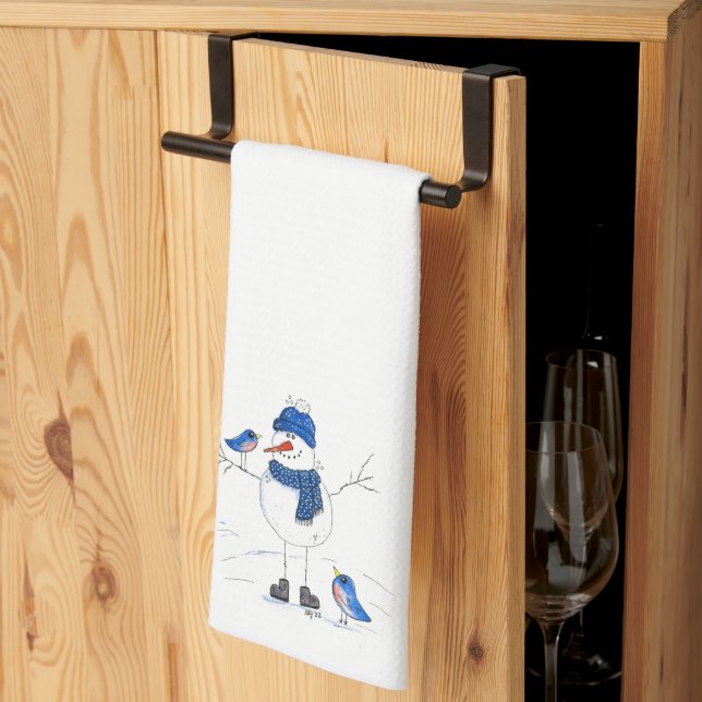 Whimsical Long-Legged Snowman Kitchen Towel (Thirds Fold)