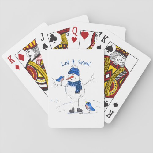Whimsical Long_Legged Snowman Poker Cards