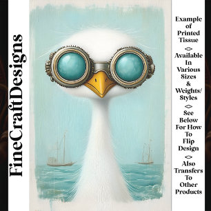 Whimsical Long Neck Bird & Two Boats BS6 Decoupage Tissue Paper