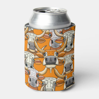 Whimsical Longhorn Cattle Portraits In Repeat Can Cooler