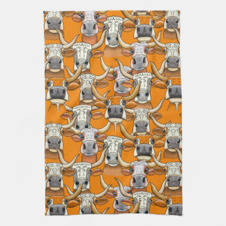 Whimsical Longhorn Cattle Portraits Kitchen Towel