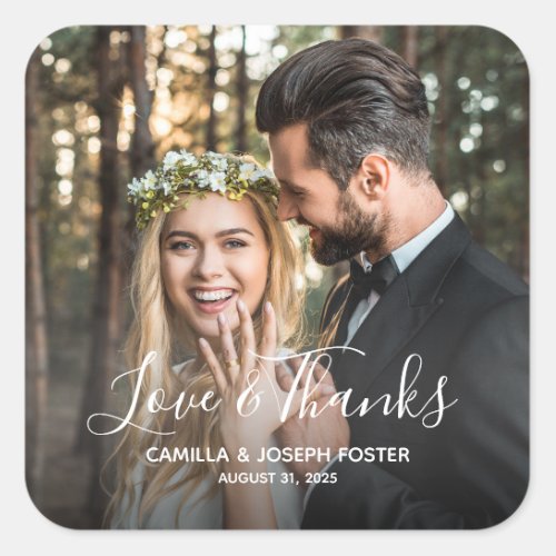 Whimsical Love and Thanks Wedding Photo Square Sticker