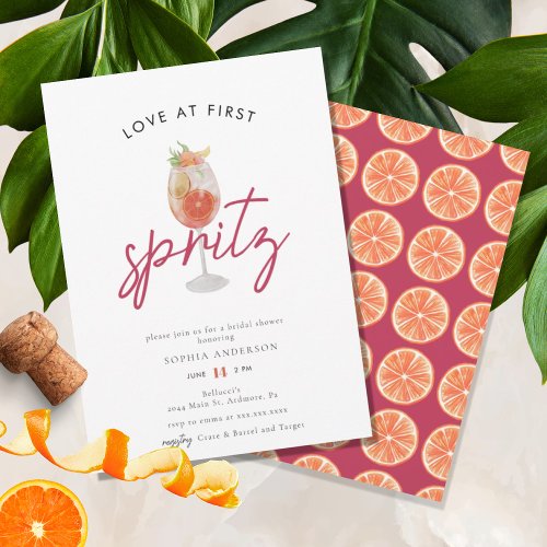 Whimsical Love at First Spritz Bridal Shower  Invitation