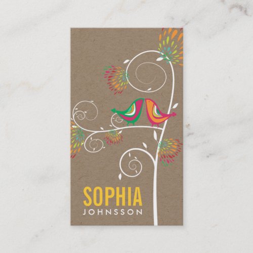 Whimsical Cute Kissing Summer Birds Kraft Paper Business Card