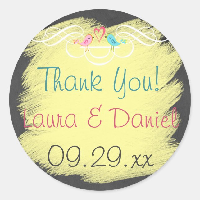 Whimsical Love Birds on Chalkboard Wedding Sticker (Front)