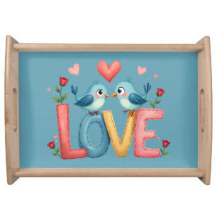 Whimsical Love Birds Pastel Cottagecore Art Serving Tray