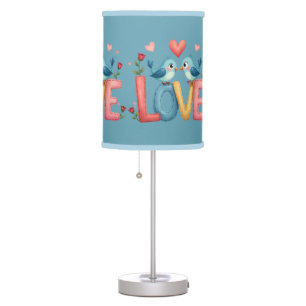 Whimsical Love Birds Pastel Cottagecore Art Table Lamp