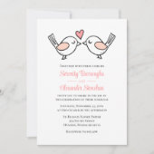 Whimsical Love Birds Pink Lovebirds Black Wedding  Invitation (Front)