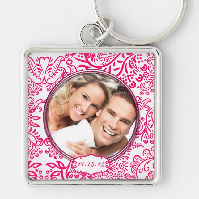 Whimsical Love Birds Wedding Photo Key Chain (Front)